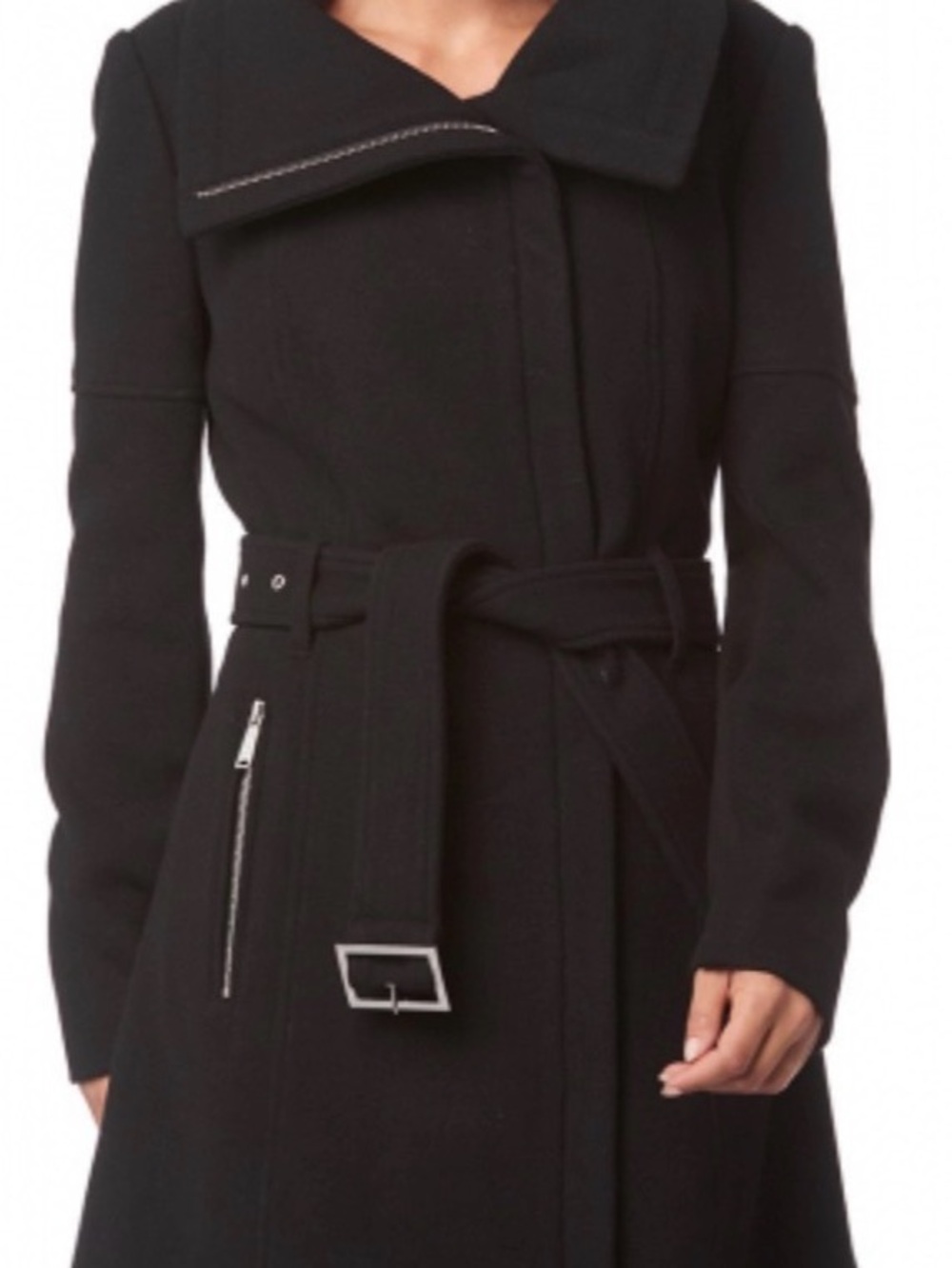 BCBGeneration Black Belted Trench Coat with Silver Hardware